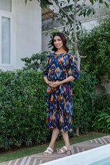 Sapphire Ikat Flared Maternity Gown - Me&My