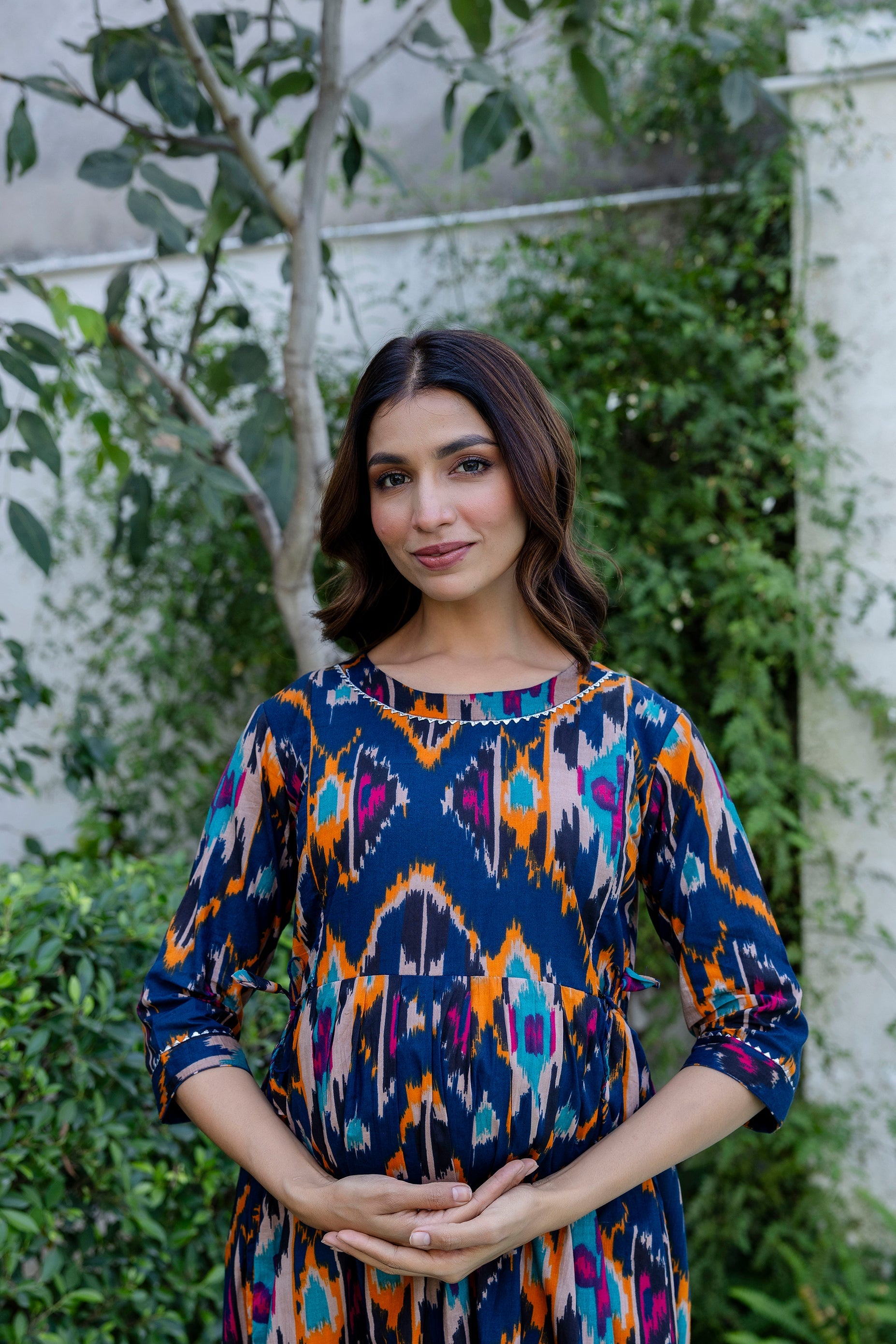 Sapphire Ikat Flared Maternity Gown - Me&My