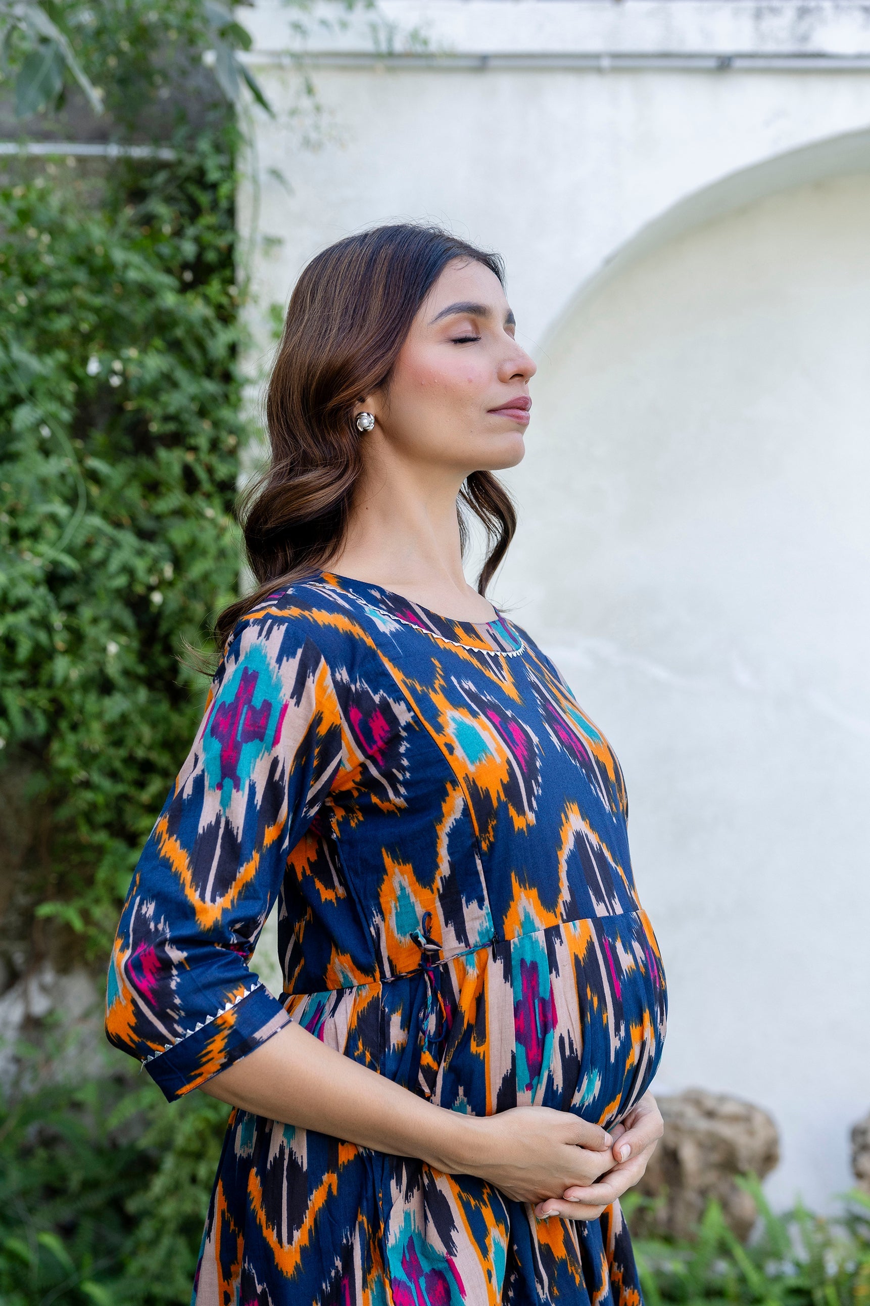 Sapphire Ikat Flared Maternity Gown - Me&My