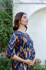 Sapphire Ikat Flared Maternity Gown - Me&My