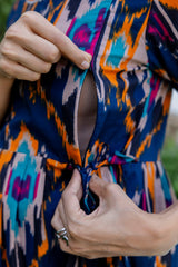 Sapphire Ikat Flared Maternity Gown - Me&My