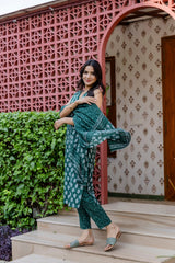 Emerald Garden Cotton Printed Kurta Set with Dupatta - Me&My