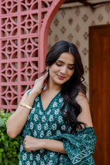 Emerald Garden Cotton Printed Kurta Set with Dupatta - Me&My