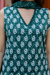 Emerald Garden Cotton Printed Kurta Set with Dupatta - Me&My