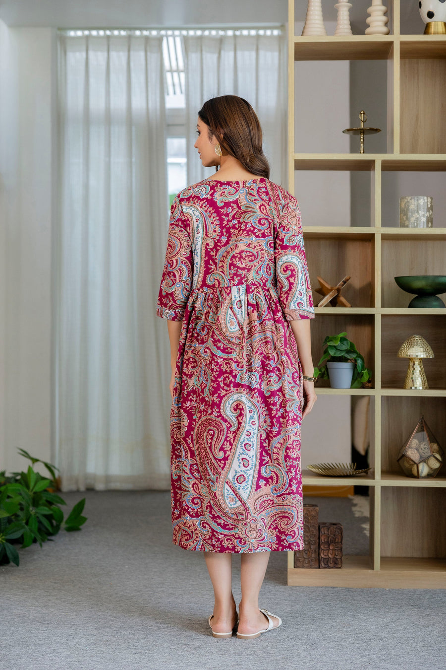 Burgundy Paisley Flared Maternity Gown — image 6