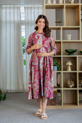 Burgundy Paisley Flared Maternity Gown - Me&My
