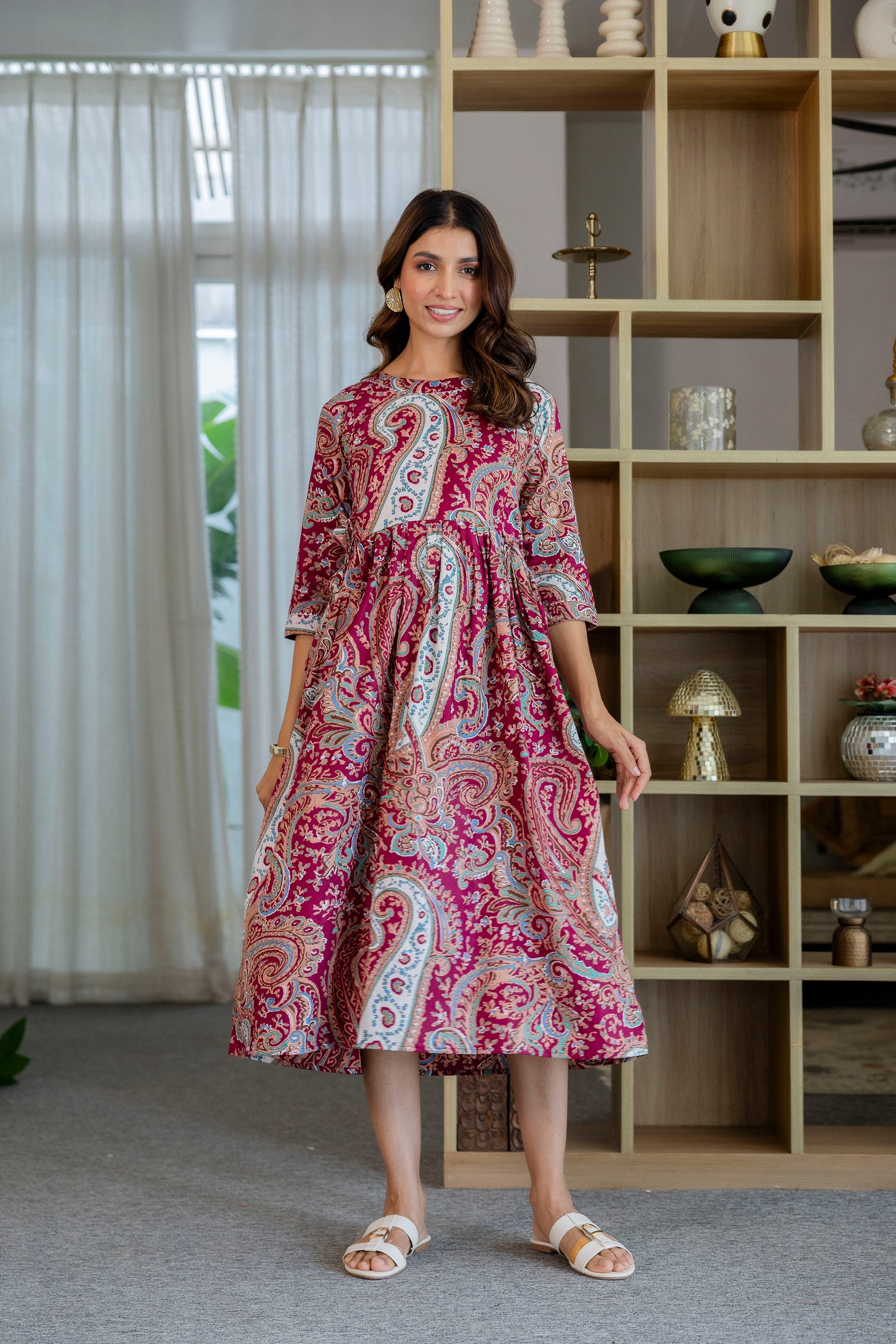 Burgundy Paisley Flared Maternity Gown - Me&My