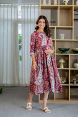 Burgundy Paisley Flared Maternity Gown - Me&My