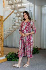 Burgundy Paisley Flared Maternity Gown - Me&My