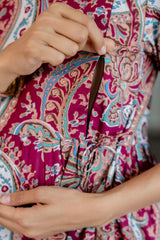 Burgundy Paisley Flared Maternity Gown - Me&My