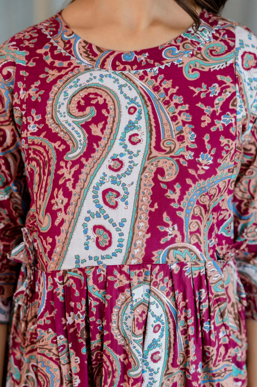 Burgundy Paisley Flared Maternity Gown — image 5