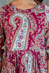 Burgundy Paisley Flared Maternity Gown - Me&My