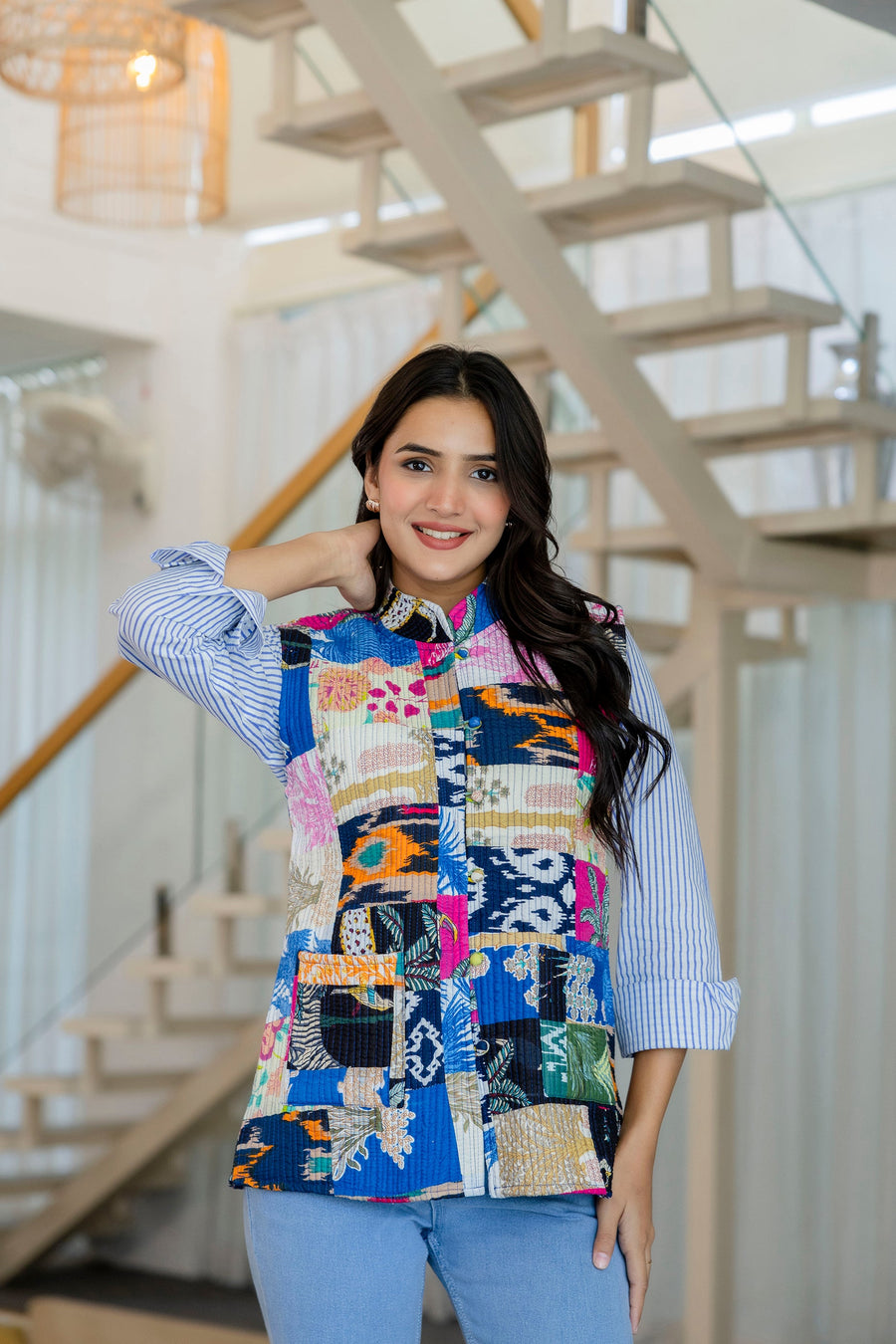 Artisan Patchwork Reversible Kantha Quilted Jacket Vest — image 9