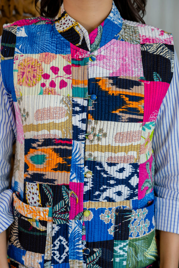 Artisan Patchwork Reversible Kantha Quilted Jacket Vest