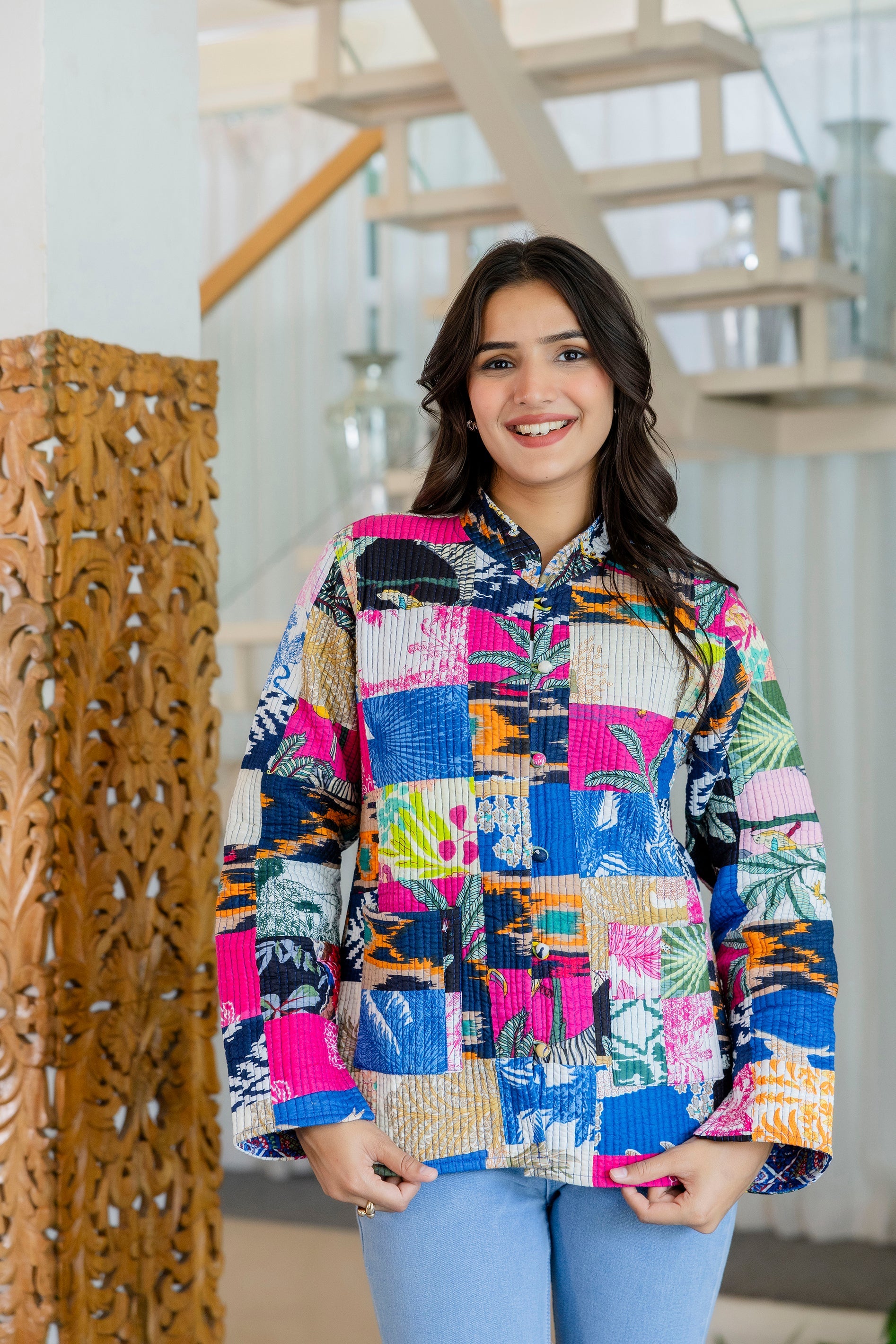 Kaleidoscope Dreams Reversible Kantha Quilted Jacket - Me&My