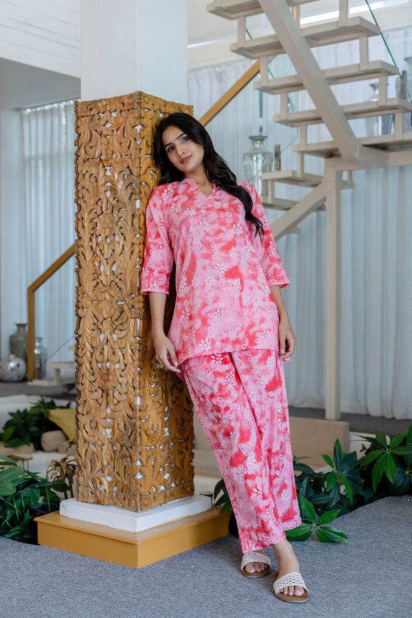 Cherry Blossom Angrakha Cotton Co-ord Set