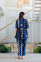 Indigo Ikat Peplum Style Cotton Co-ord Set - Me&My