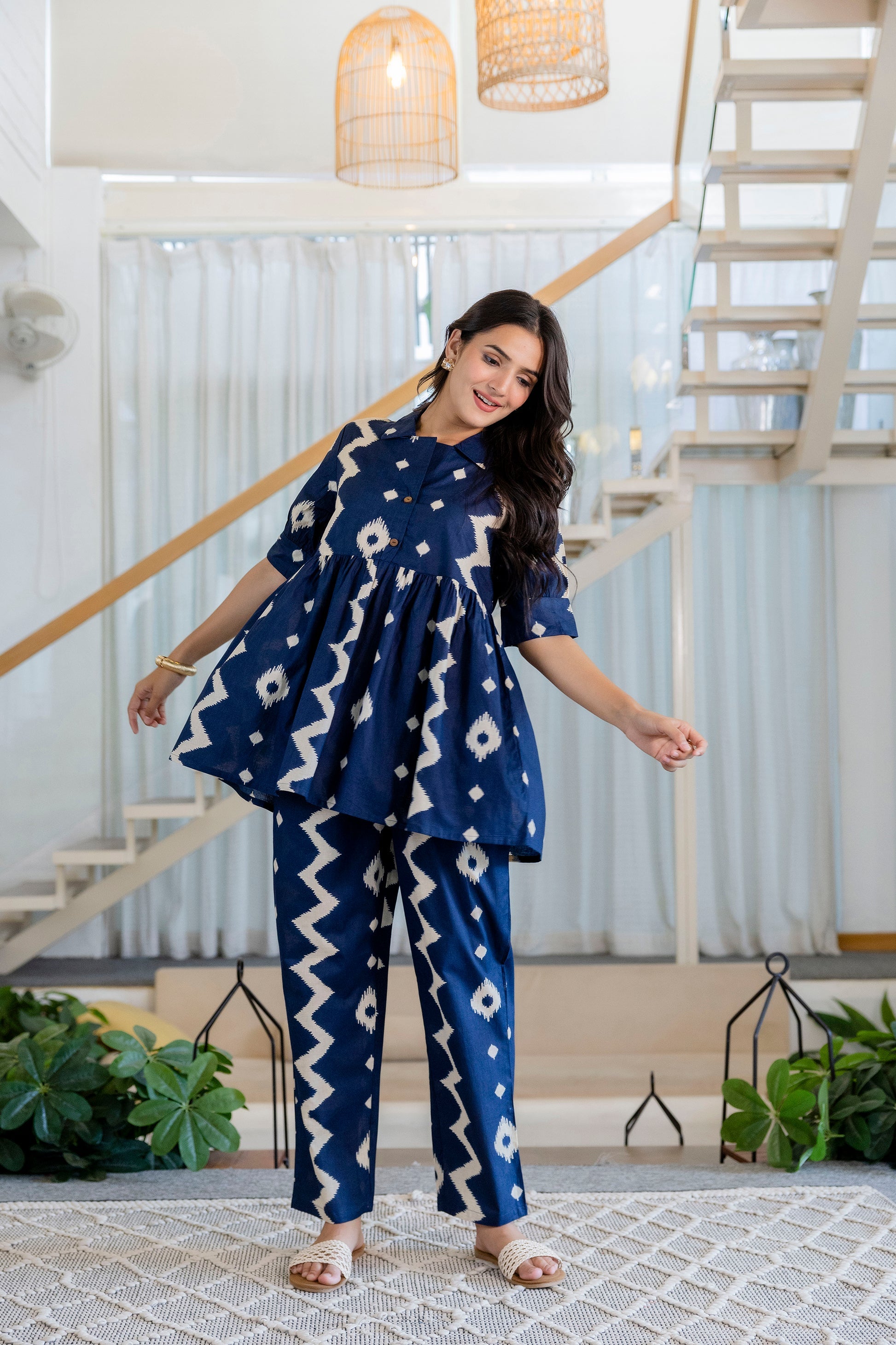 Indigo Ikat Peplum Style Cotton Co-ord Set - Me&My