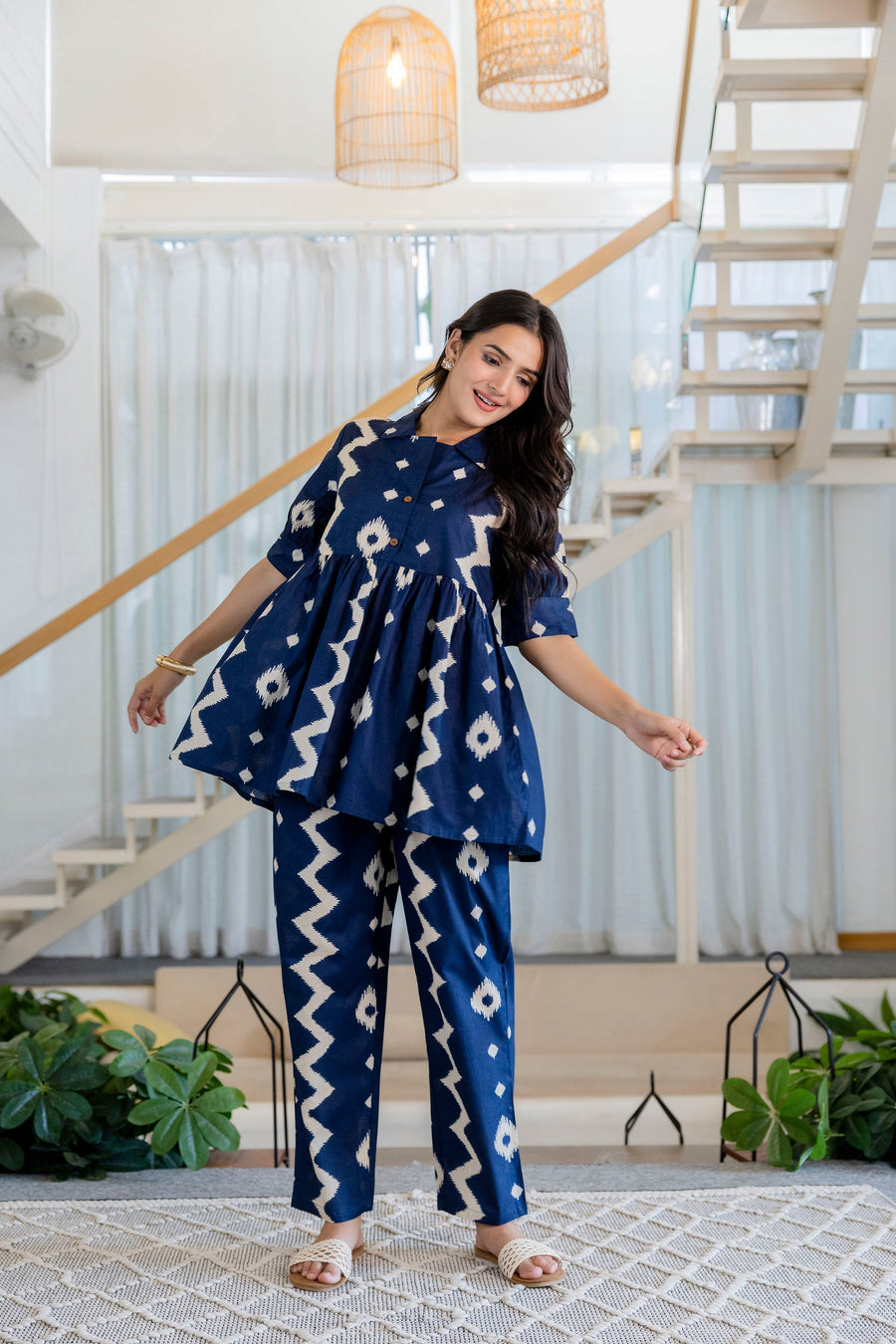 Indigo Ikat Peplum Style Cotton Co-ord Set — image 9