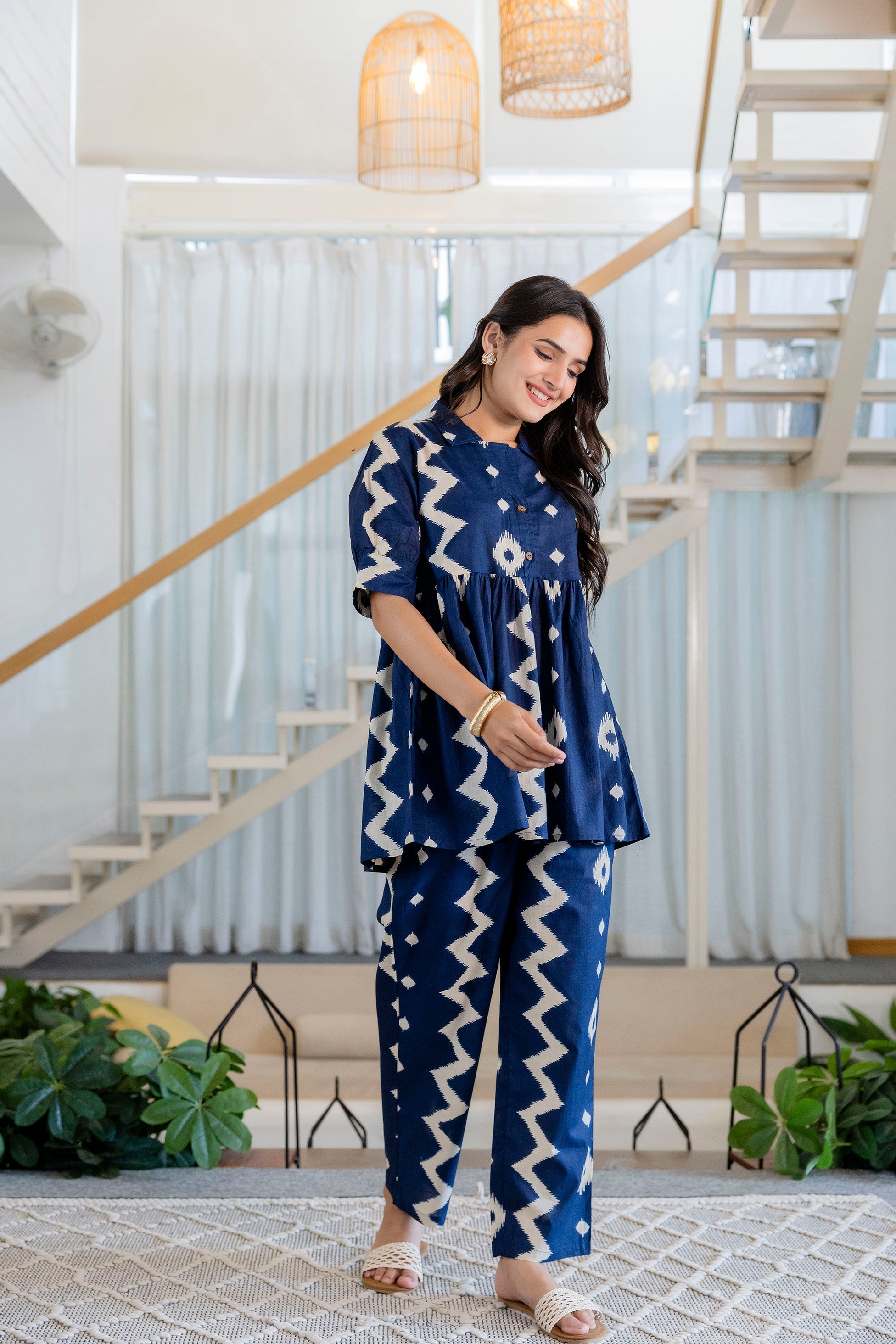 Indigo Ikat Peplum Style Cotton Co-ord Set - Me&My