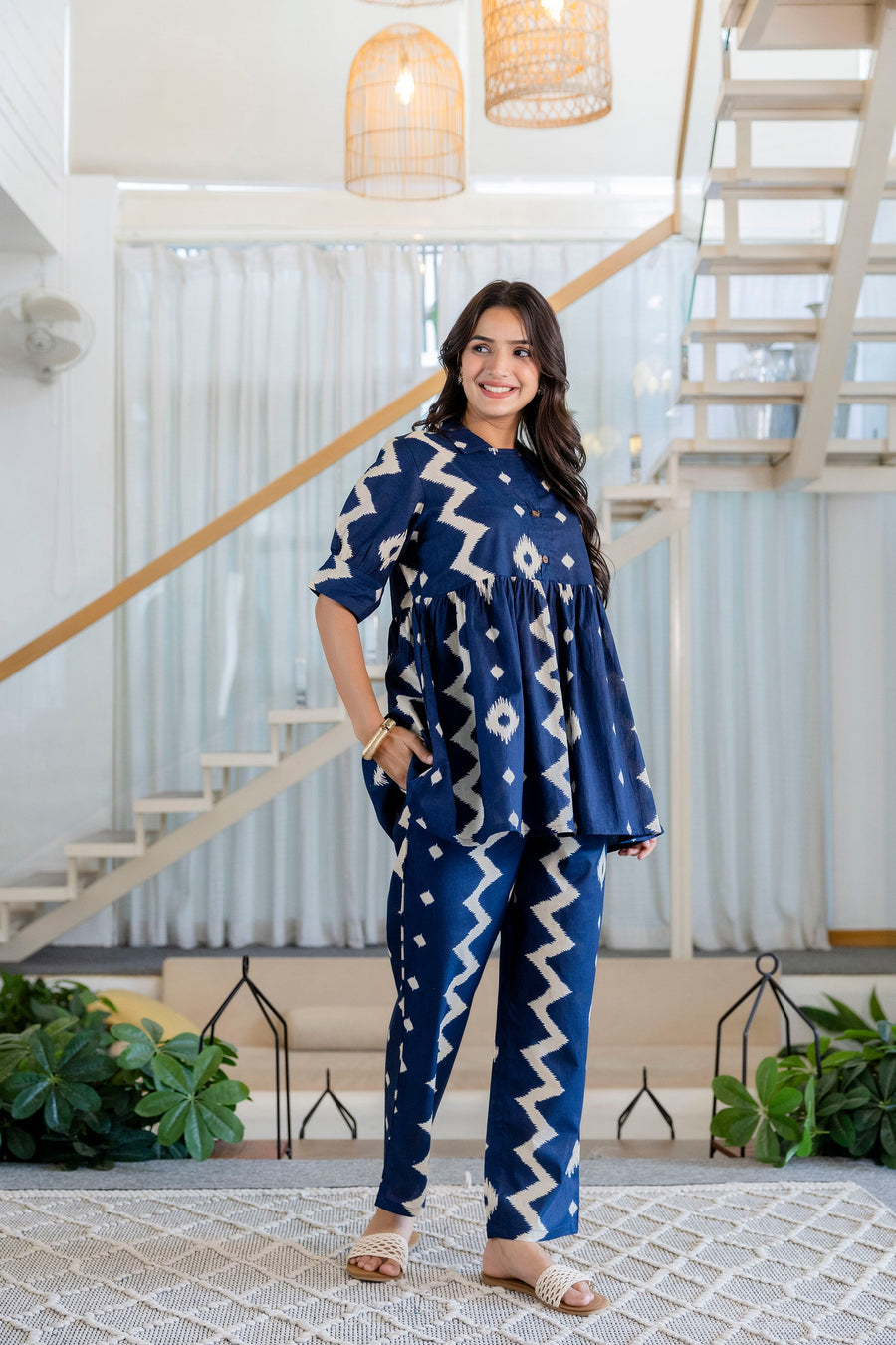 Indigo Ikat Peplum Style Cotton Co-ord Set — image 8