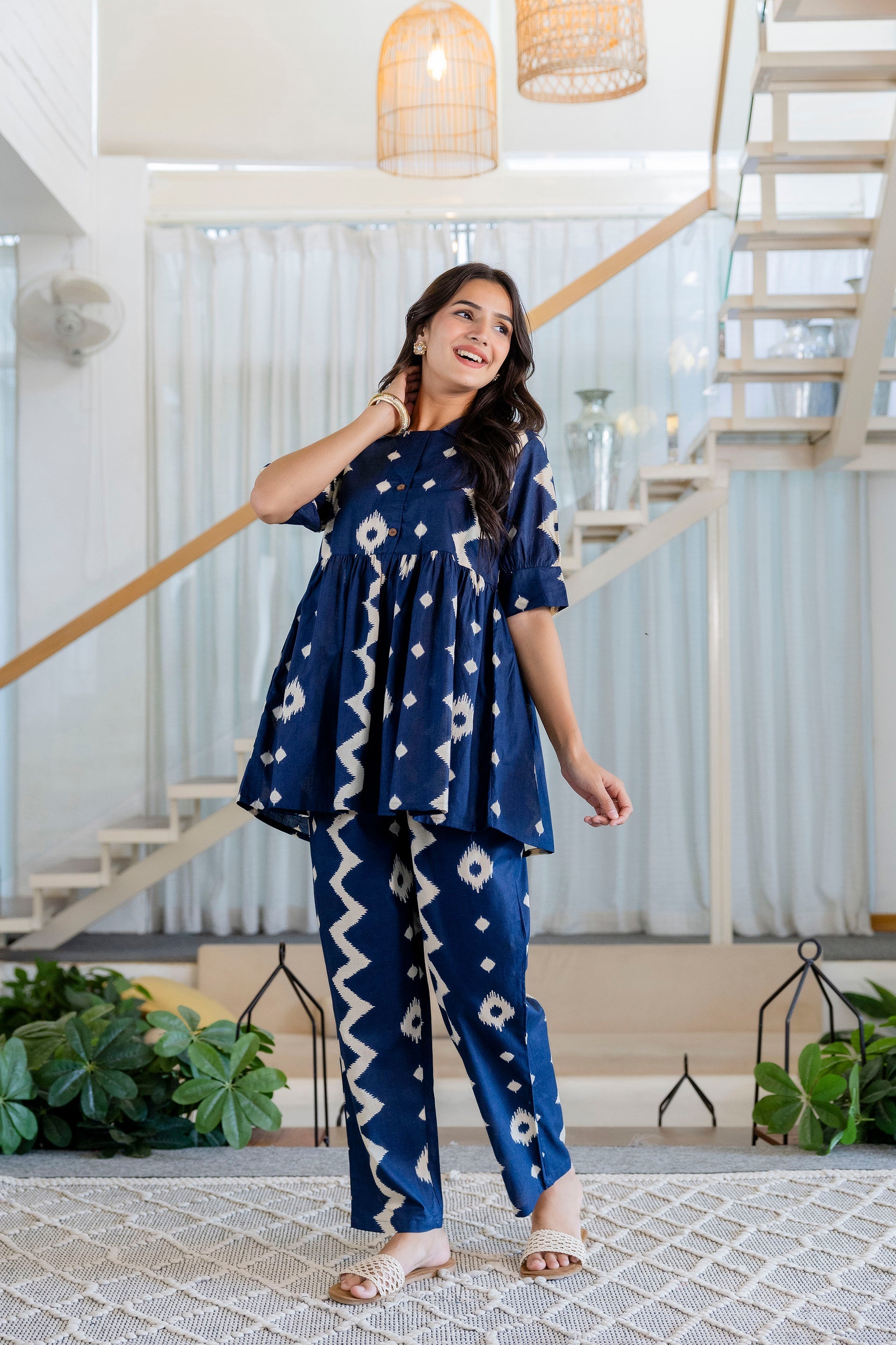 Indigo Ikat Peplum Style Cotton Co-ord Set - Me&My