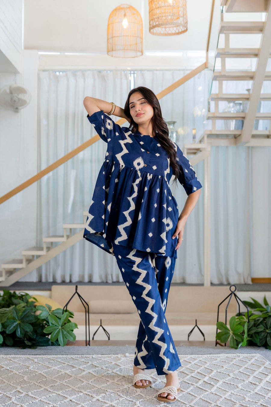 Indigo Ikat Peplum Style Cotton Co-ord Set — image 7