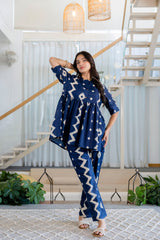 Indigo Ikat Peplum Style Cotton Co-ord Set - Me&My