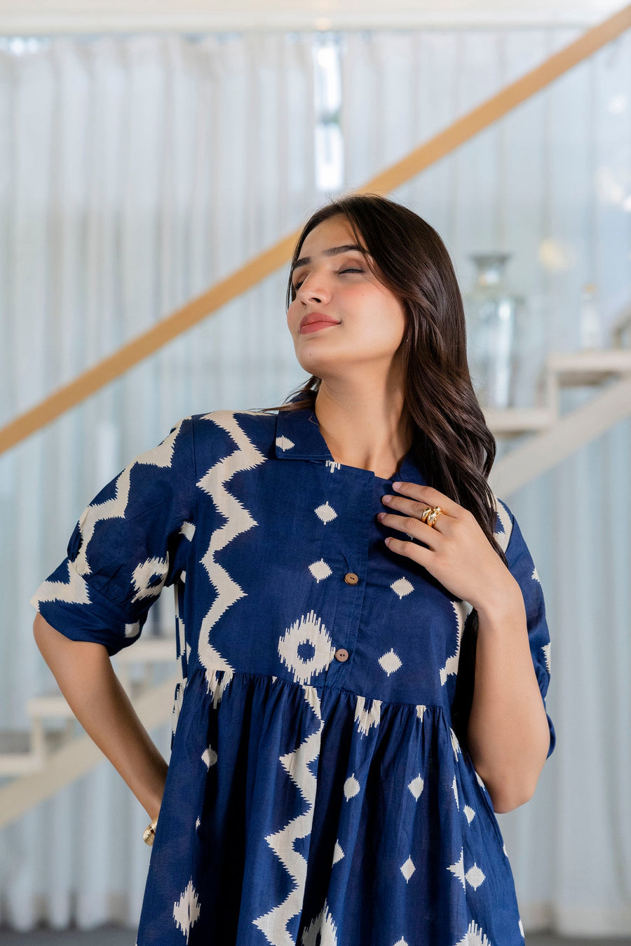 Indigo Ikat Peplum Style Cotton Co-ord Set — image 11