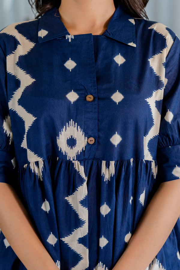 Indigo Ikat Peplum Style Cotton Co-ord Set