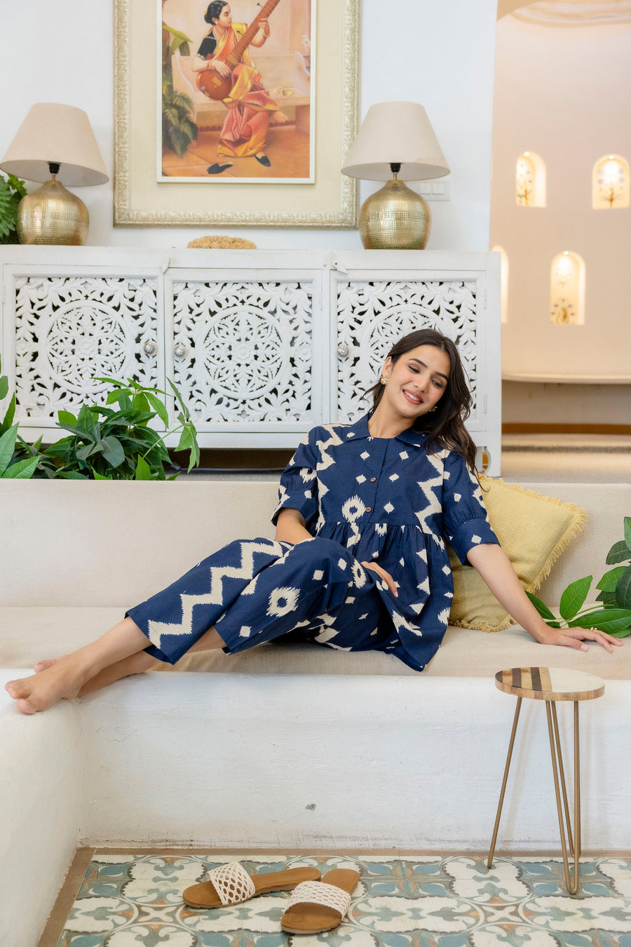 Indigo Ikat Peplum Style Cotton Co-ord Set — image 6