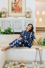 Indigo Ikat Peplum Style Cotton Co-ord Set - Me&My