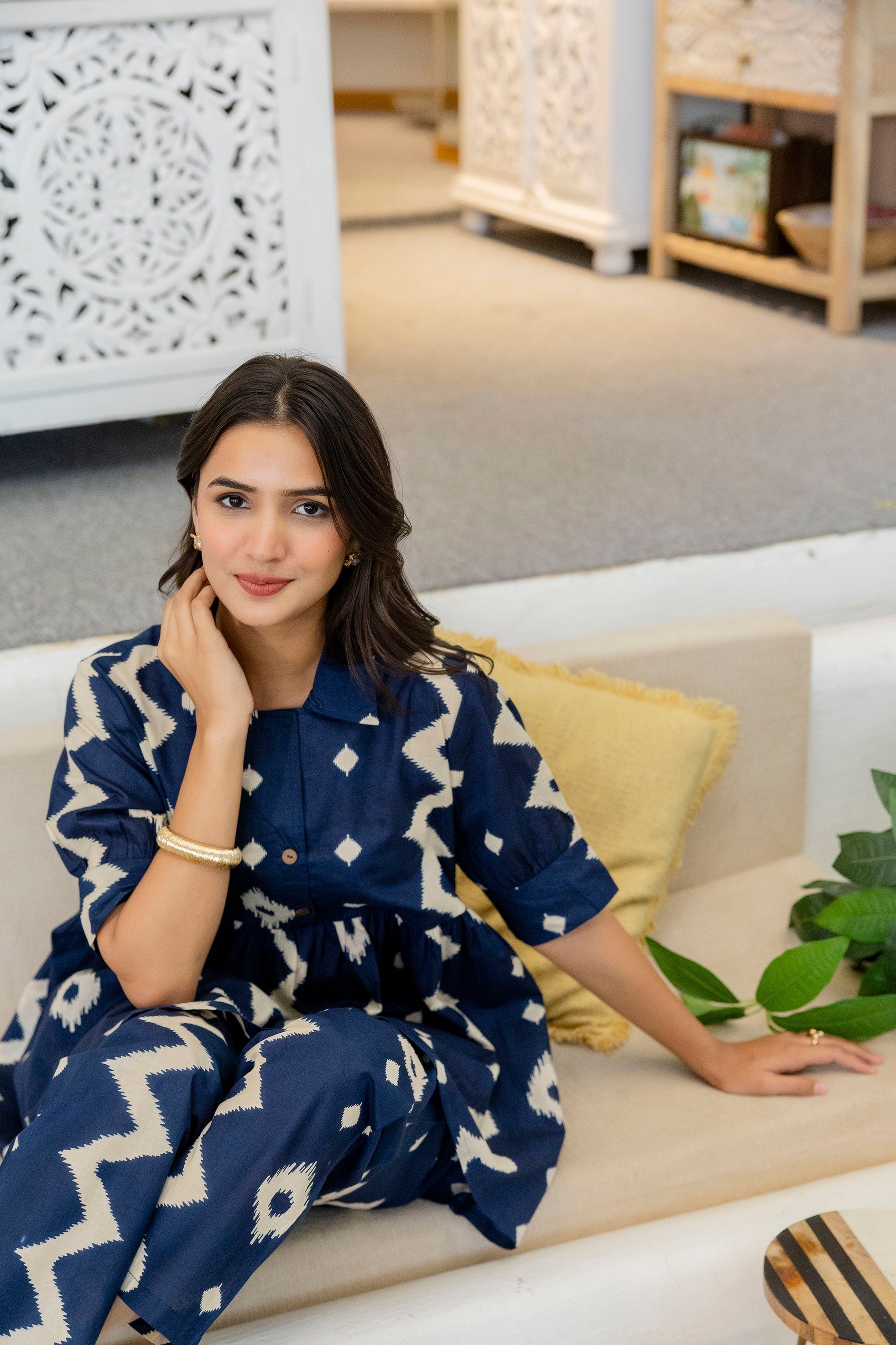 Indigo Ikat Peplum Style Cotton Co-ord Set - Me&My