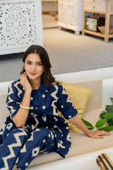 Indigo Ikat Peplum Style Cotton Co-ord Set - Me&My