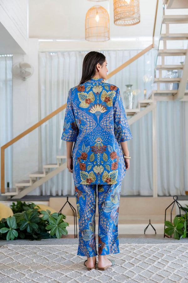 Azure Paisley Shirt Style Cotton Co-ord Set
