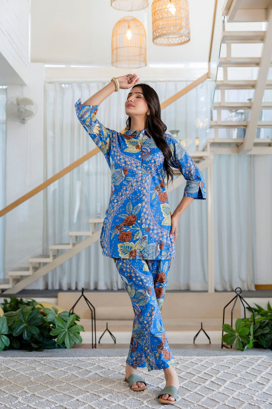 Azure Paisley Shirt Style Cotton Co-ord Set — image 6