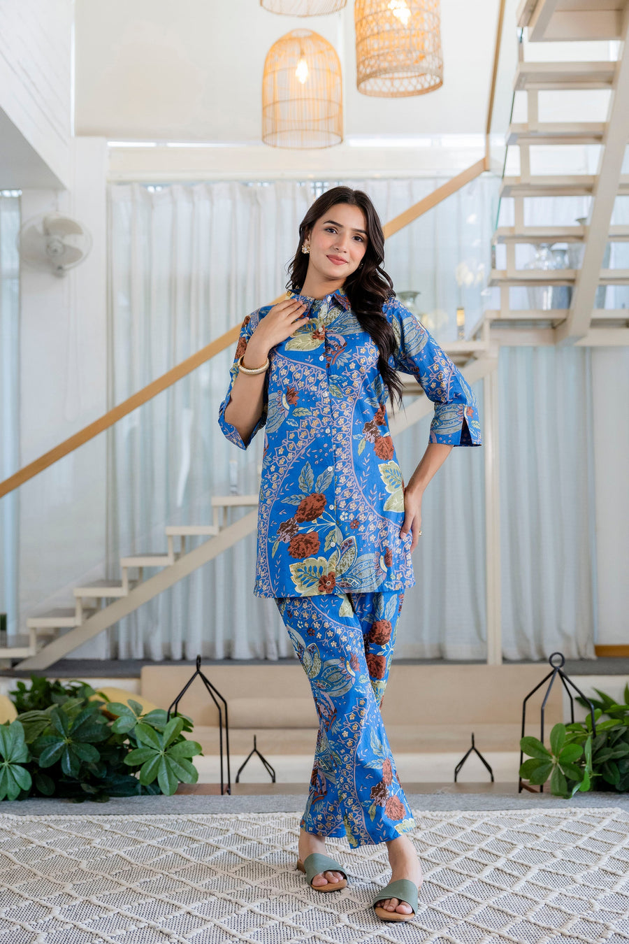 Azure Paisley Shirt Style Cotton Co-ord Set — image 12