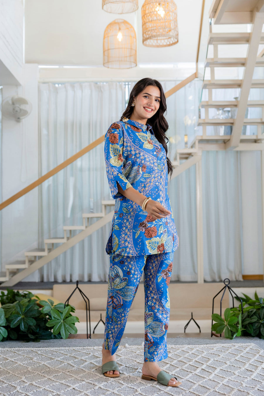 Azure Paisley Shirt Style Cotton Co-ord Set — image 11