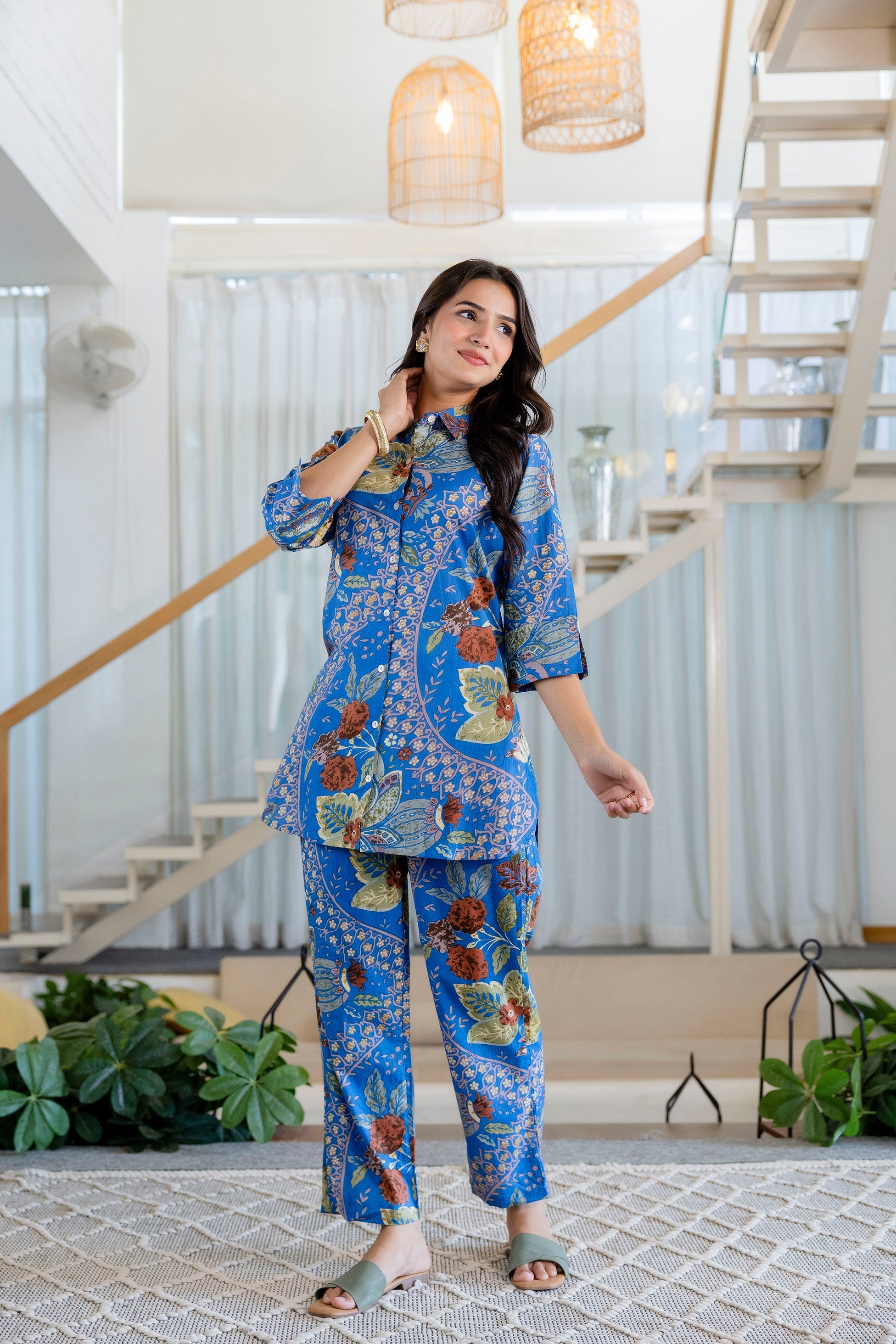 Azure Paisley Shirt Style Cotton Co-ord Set - Me&My
