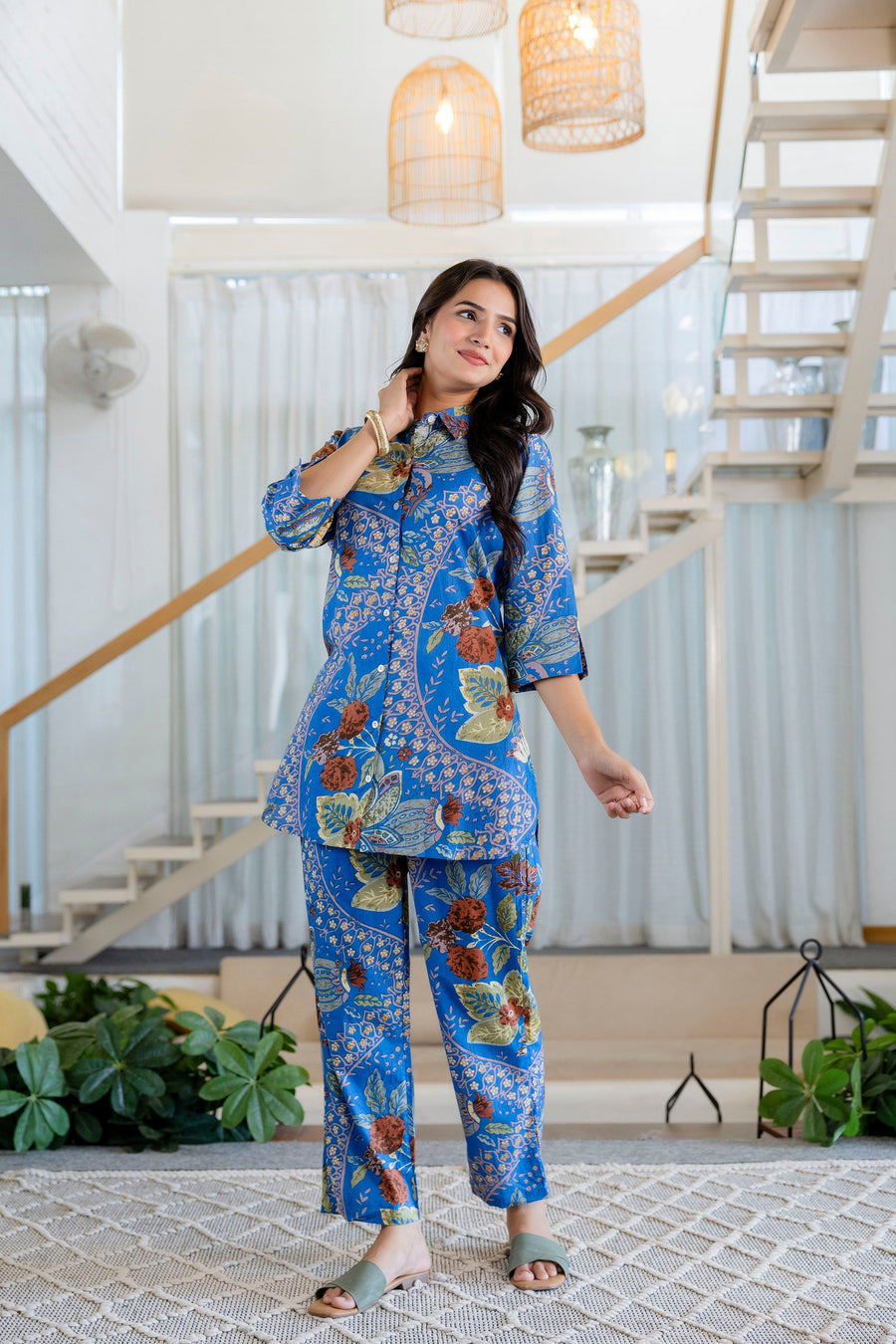 Azure Paisley Shirt Style Cotton Co-ord Set — image 10