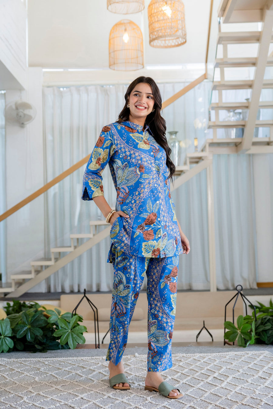 Azure Paisley Shirt Style Cotton Co-ord Set — image 9