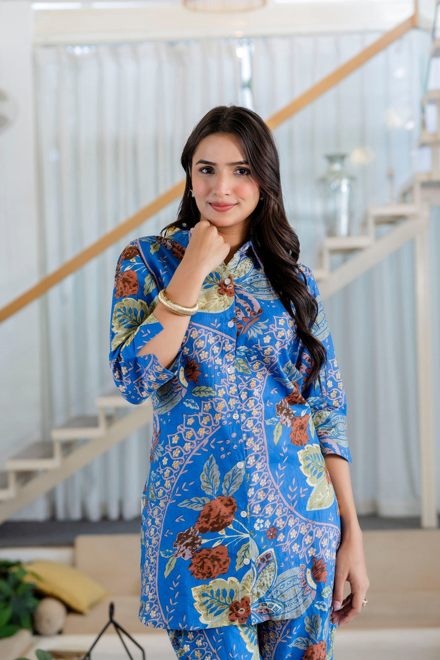 Azure Paisley Shirt Style Cotton Co-ord Set — image 8