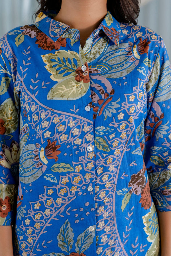 Azure Paisley Shirt Style Cotton Co-ord Set
