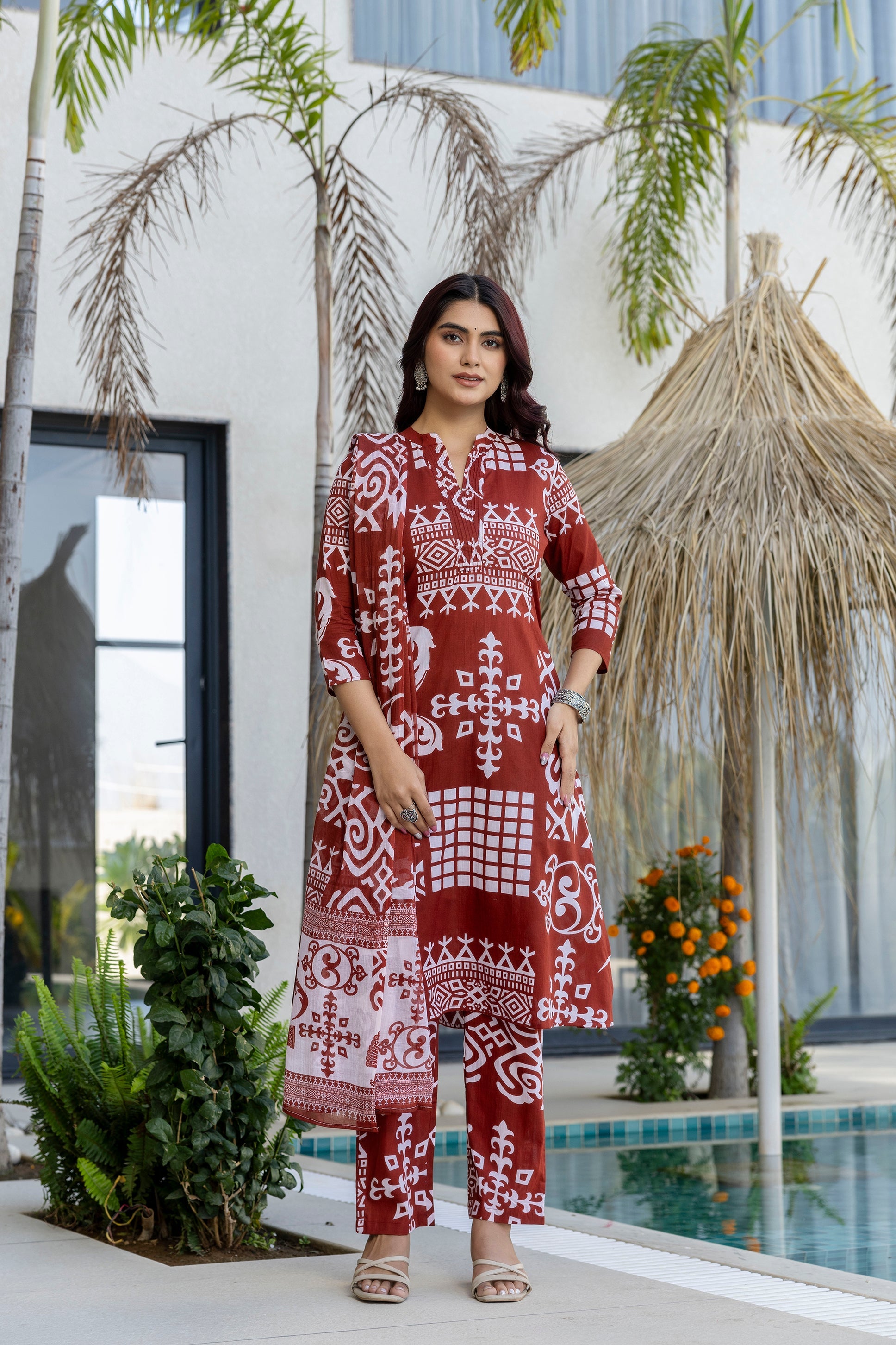 Terra Heritage Cotton Dupatta Set Ð Brown - Me&My