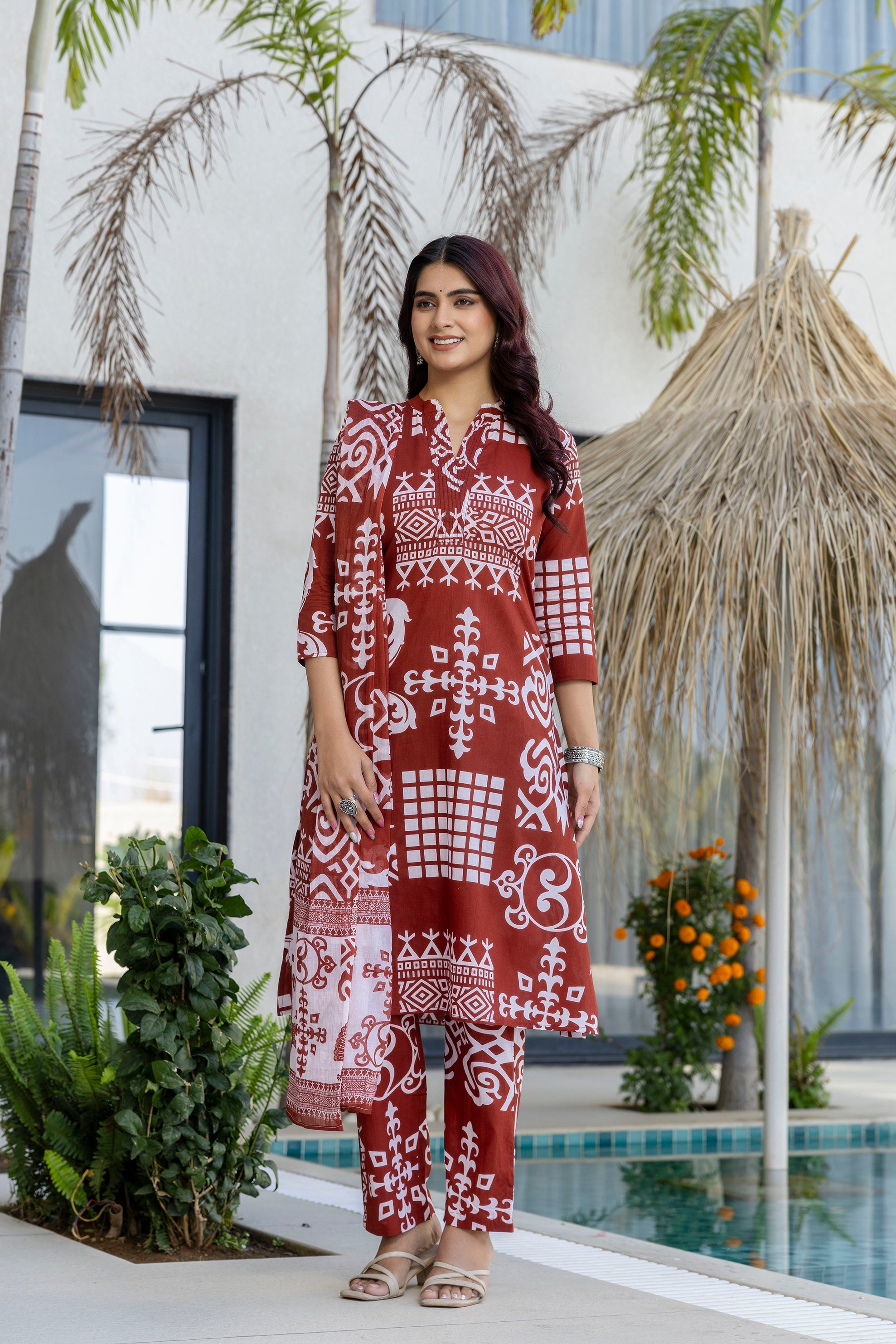 Terra Heritage Cotton Dupatta Set Ð Brown - Me&My