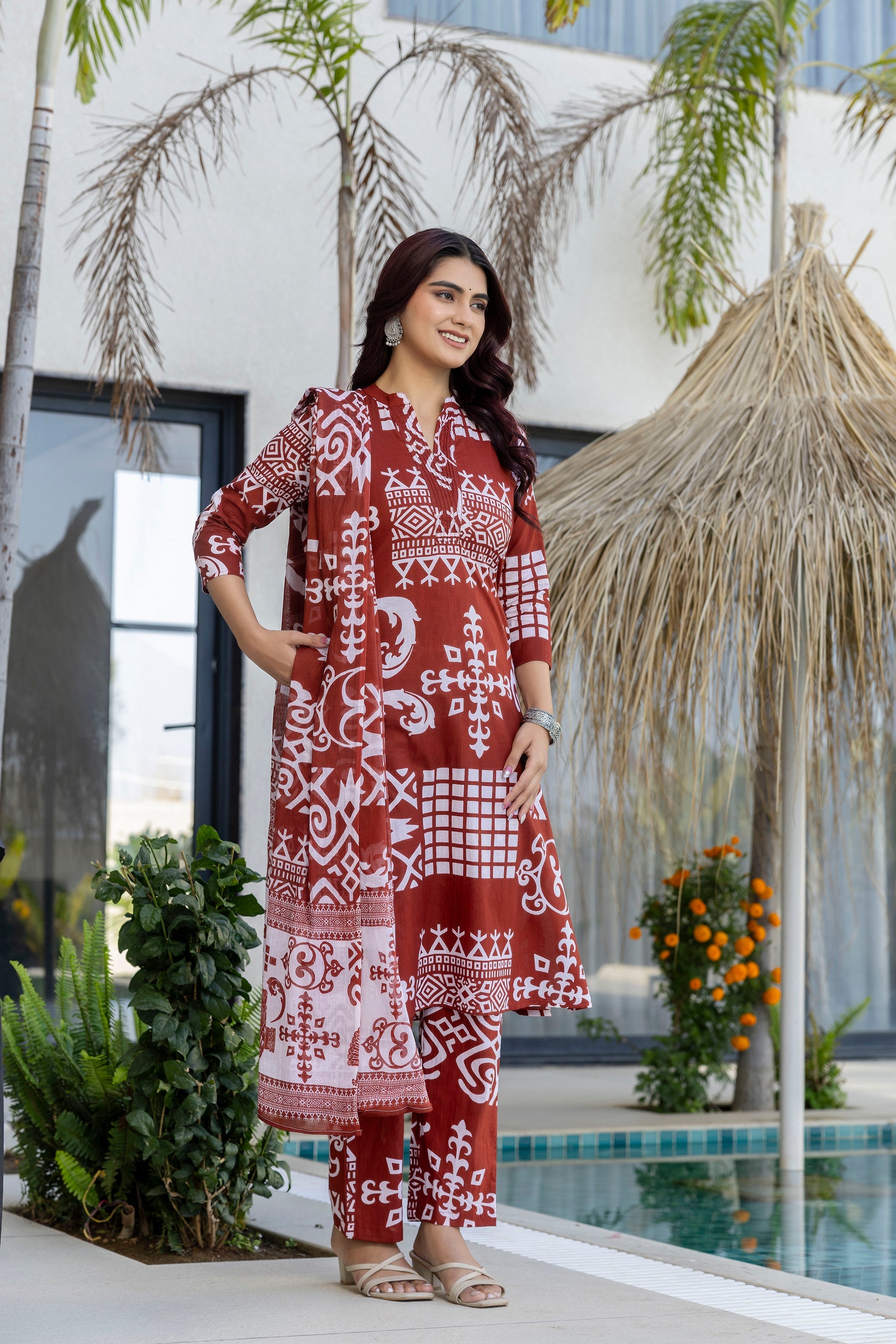 Terra Heritage Cotton Dupatta Set Ð Brown - Me&My