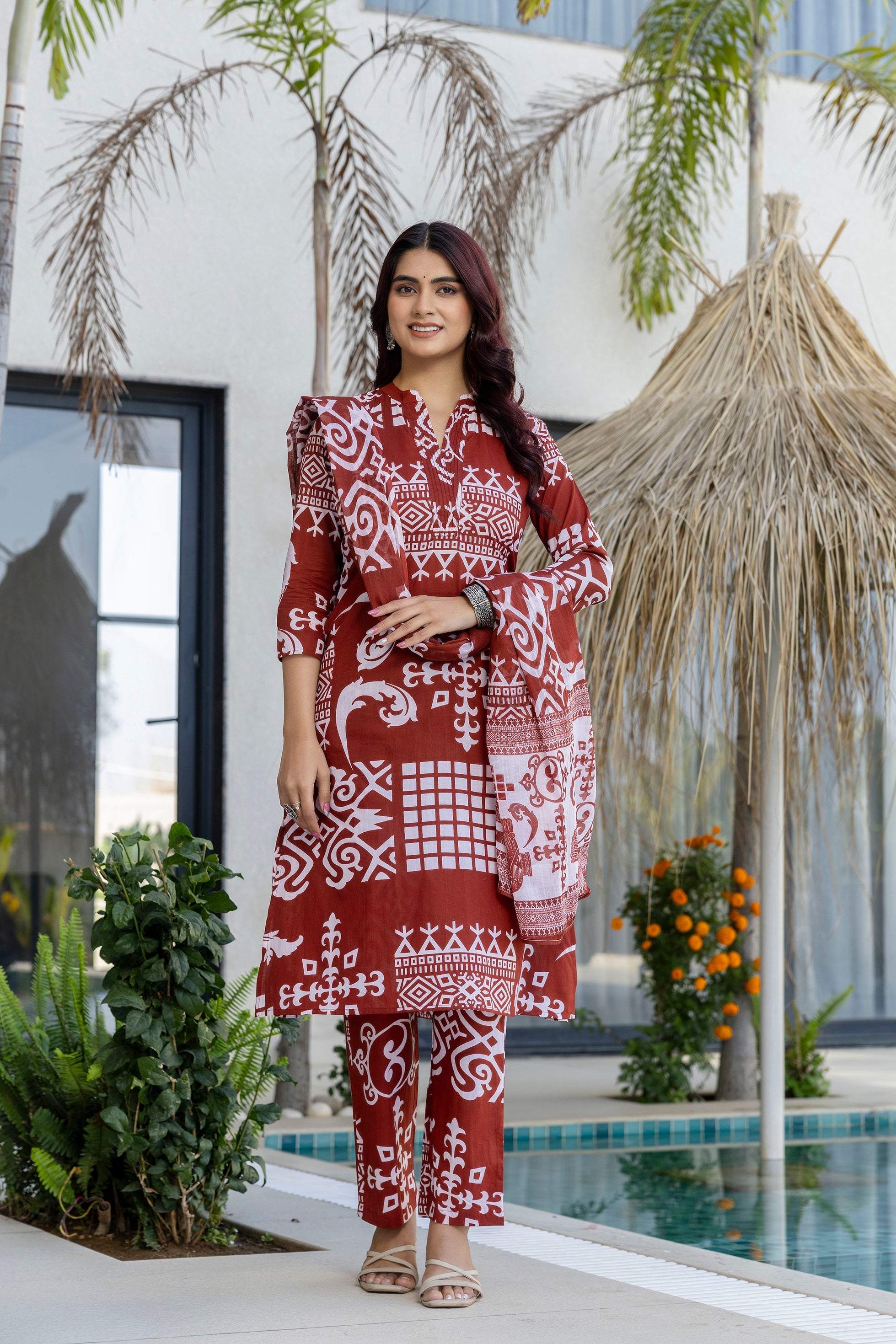 Terra Heritage Cotton Dupatta Set Ð Brown - Me&My