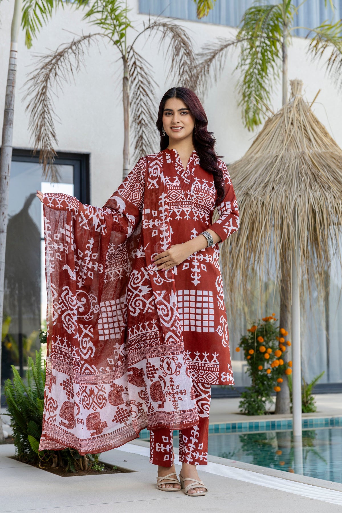 Terra Heritage Cotton Dupatta Set Ð Brown - Me&My