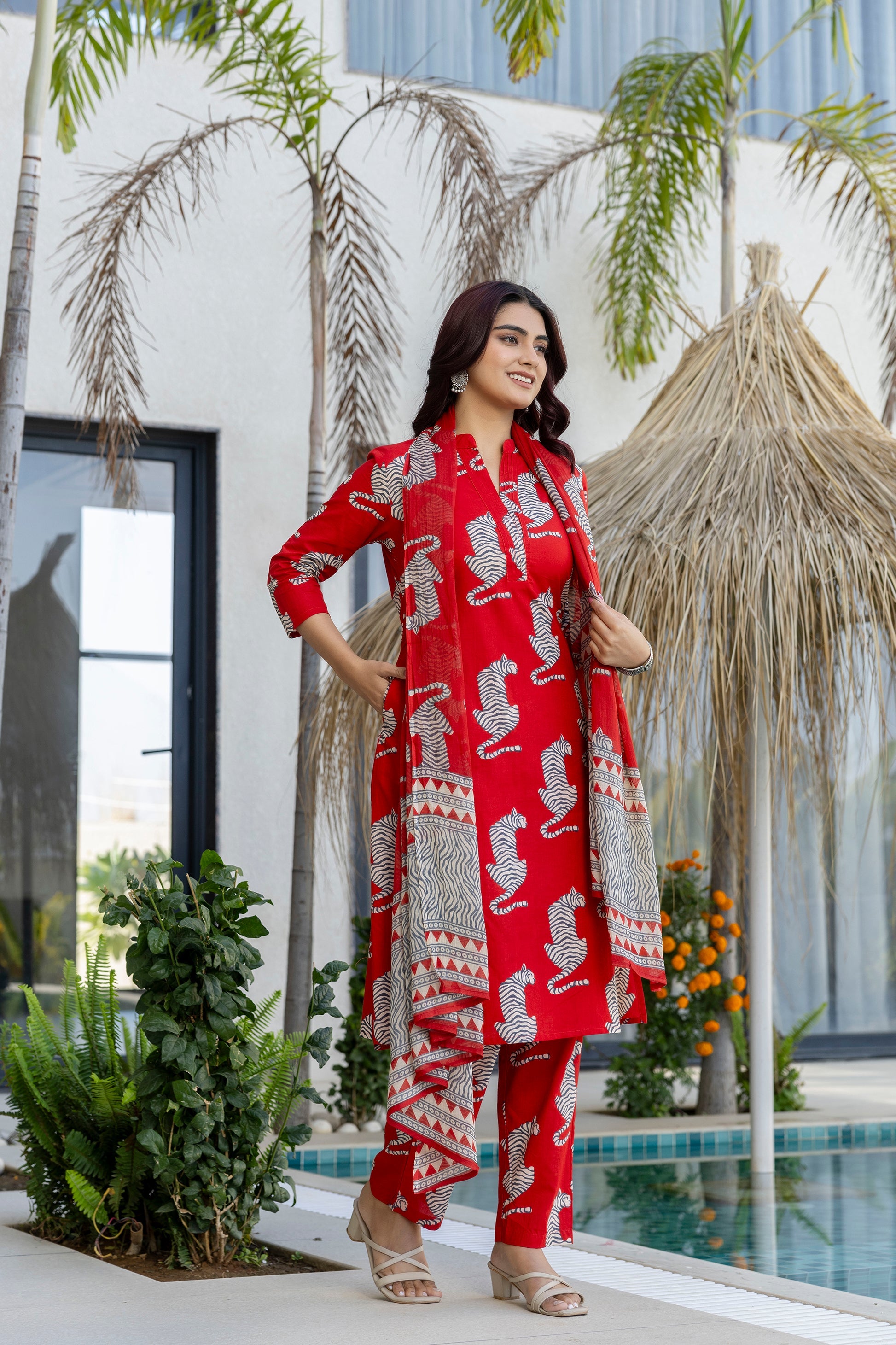 Scarlet Safari Print Cotton Dupatta Set with Dupatta - Me&My