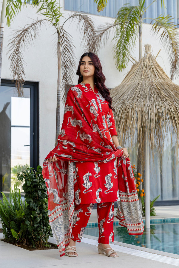 Scarlet Safari Print Cotton Dupatta Set with Dupatta